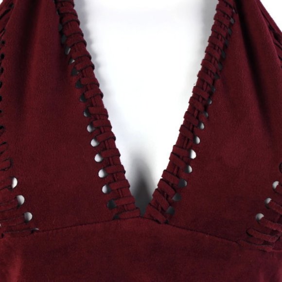 Hera Collection Burgundy Suede Stitch Mini Dress - Picture 4 of 6